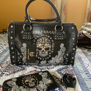 Cowgirl Trendy Skull Purse with Wallet